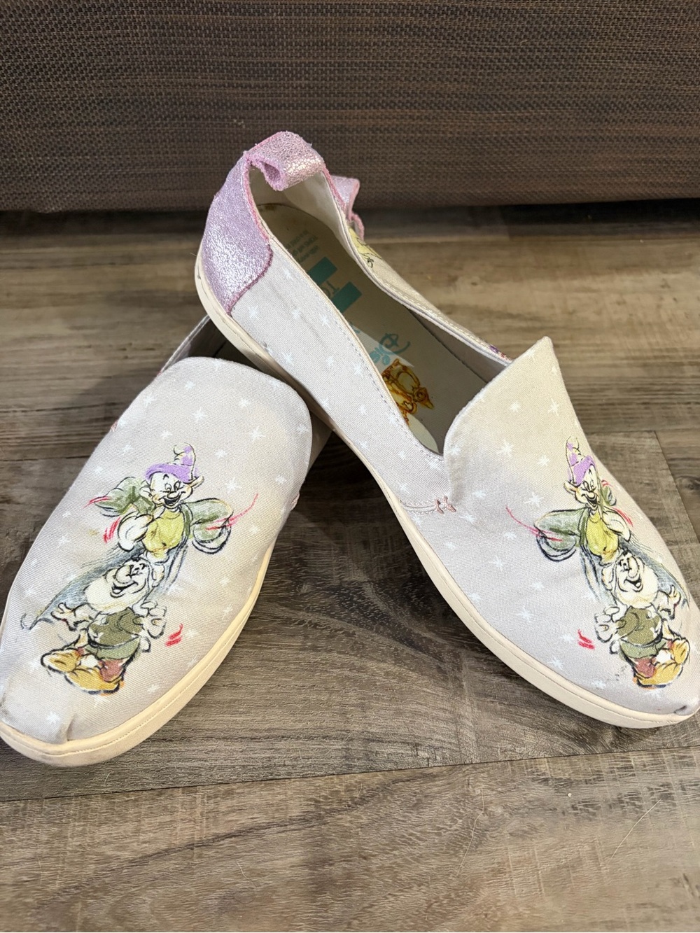 Toms Women's Light Pink and Cream Disney Slip-On Flats